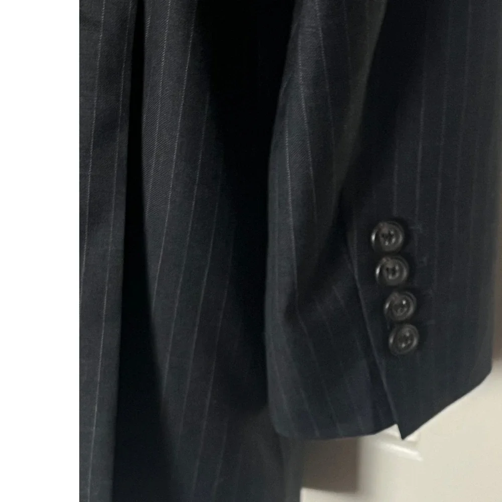 Ralph Lauren Dillards Jacket 46L Black Charcoal Pinstripe Made In Canada Wool